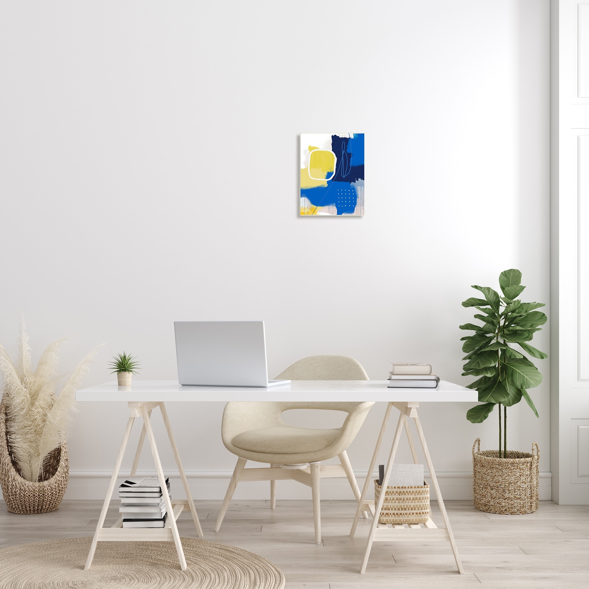 Bold Blue Yellow Shape Collage Vibrant Modern Abstraction 10 in x 15 in Framed Painting Art Print, by Stupell Home Décor
