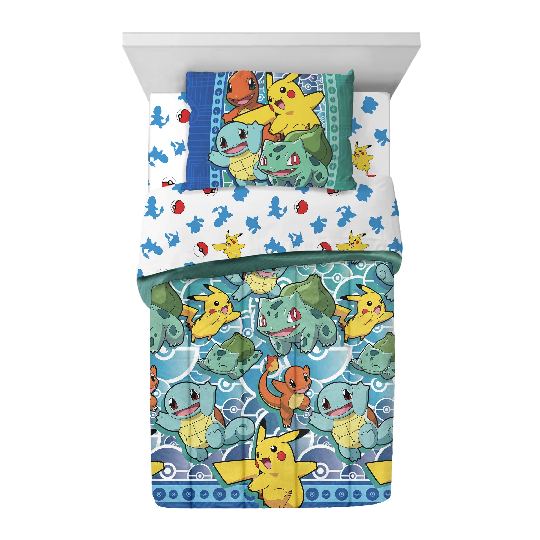 New 4Pc Twin Pokemon Bed in a Bag Kid Comforter Pillowcase Bedding Sheet Set 