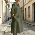 thumbnail image 4 of Bxsruta Womens Midi Dress Casual Button Down Shirt Dress 3/4 Sleeve Collared Flowy Dresses, 4 of 7