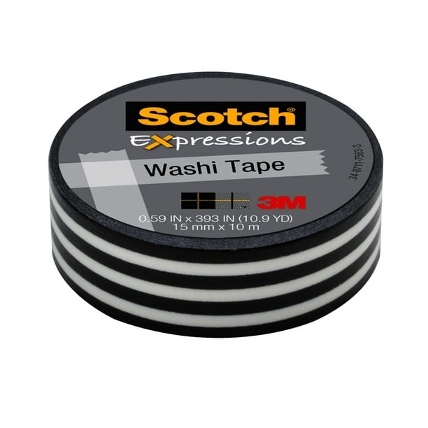 Cinta adhesiva Scotch Expressions con rayas negras, 1,6 cm x 10 m