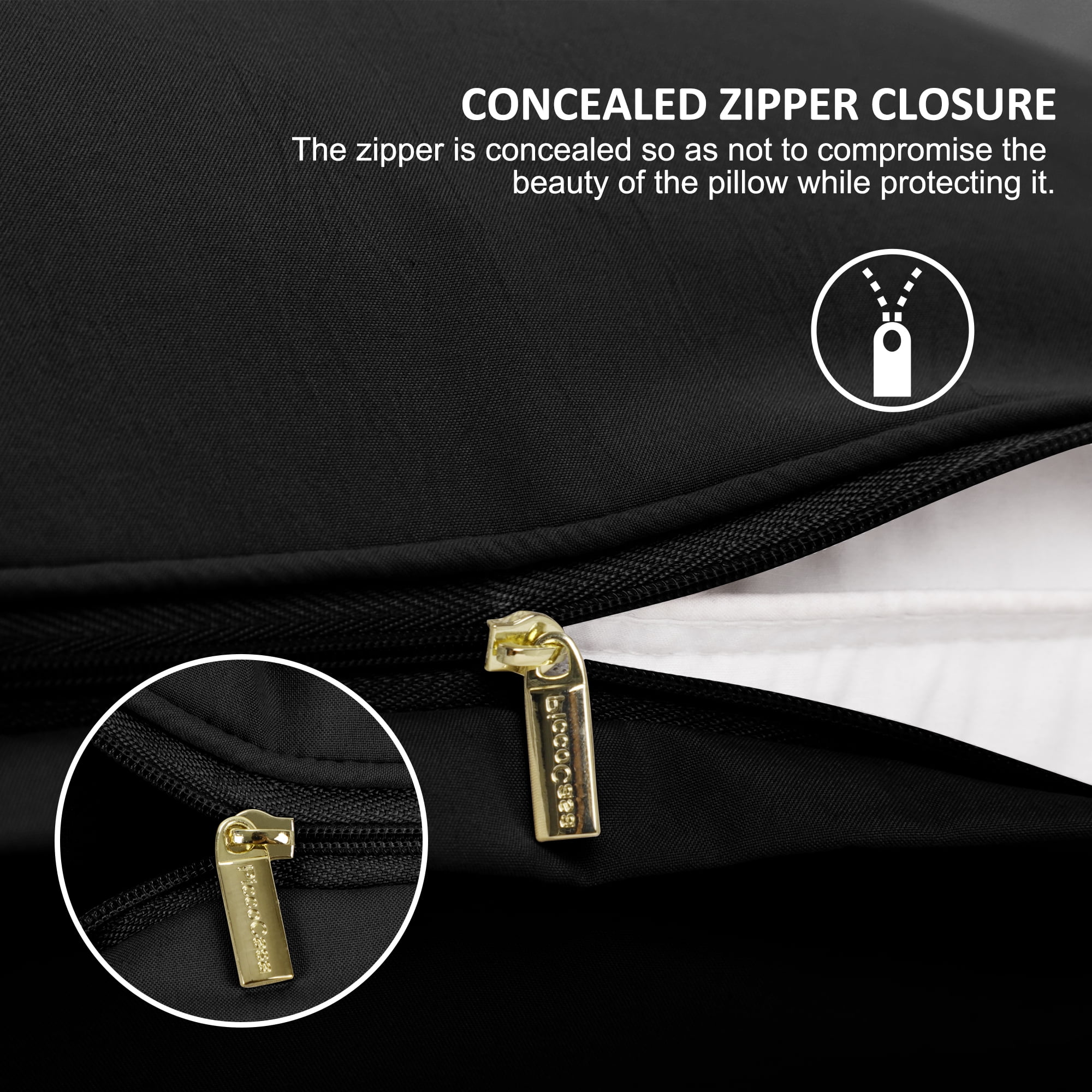 Unique Bargains 2Pcs Brushed Zipper Closure Microfiber Pillowcases Black Standard