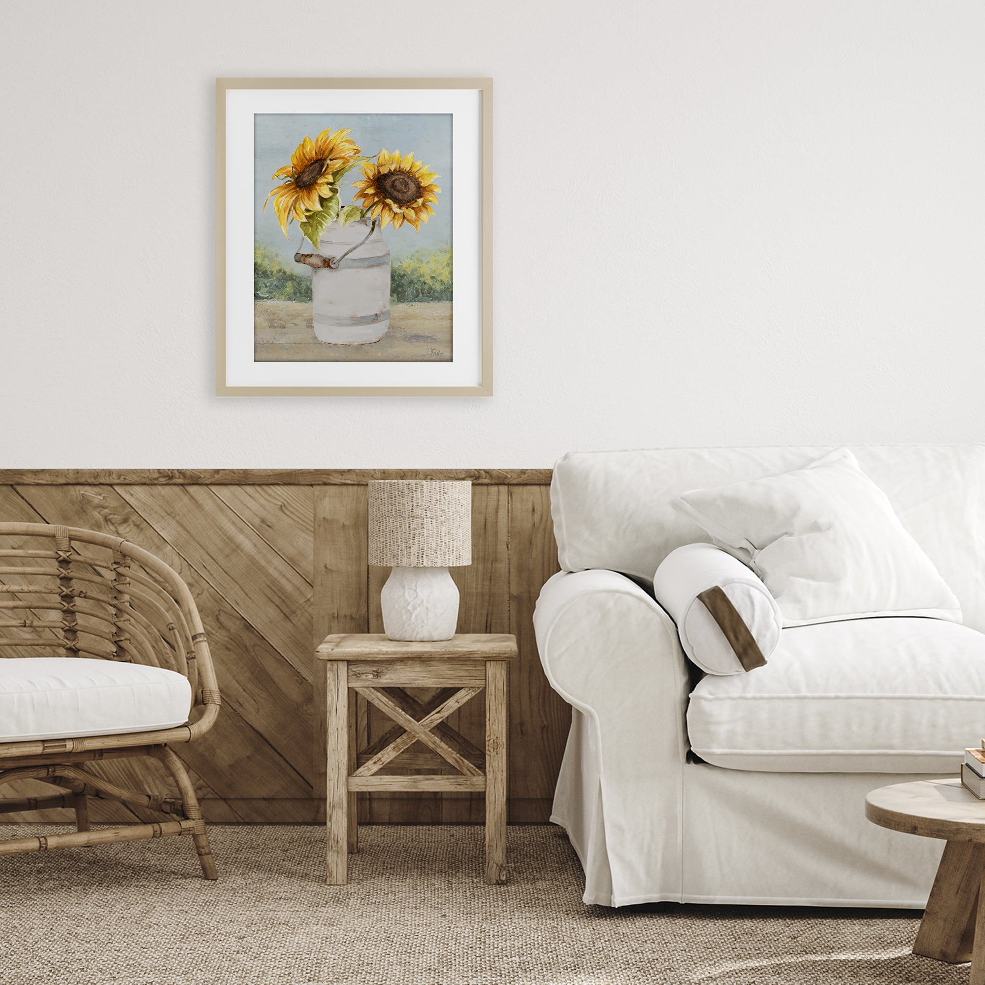 Stupell Industries Sunflower Pitcher in Country Birch Framed Print Under Glass, design by Patricia Pinto