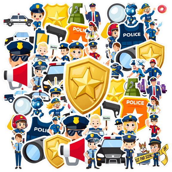 35pcs-50pcs Cute Stationery Stickers Police Kids Sticker Toy Funny Stickers for Laptop Phone