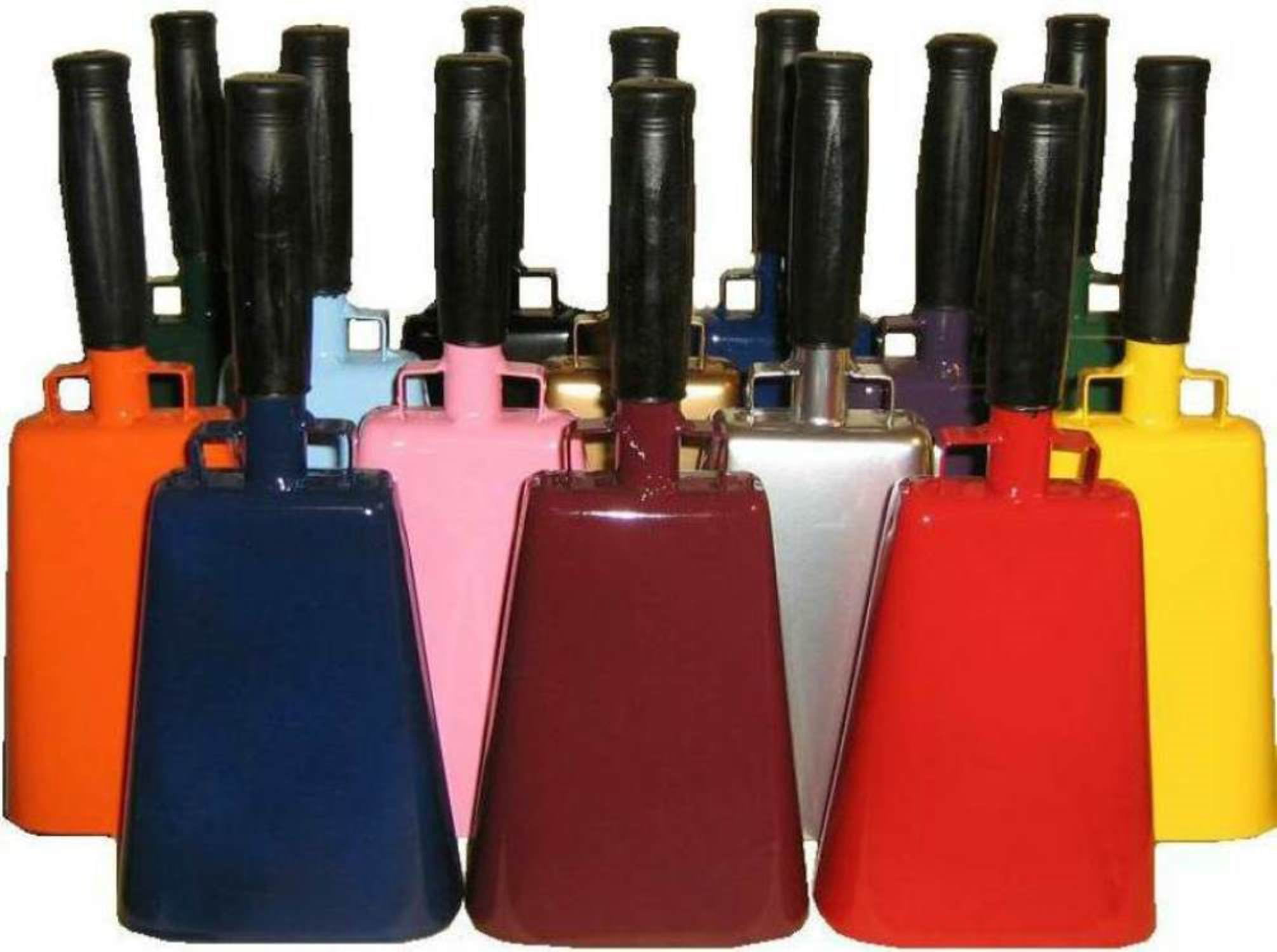 Cow Bell by Stewart Trading™ Various Sizes and Team Colors Cowbell with Stick Grip Handle Bell for Cheering at Sporting & Wedding Events