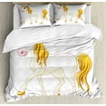 thumbnail image 1 of Pony Duvet Cover Set Queen Size, Childish Funny Cartoon of Smiling Horse Animal Print Illustration, Decorative 3 Piece Bedding Set with 2 Pillow Shams, White Mustard Eggshell and Pink, by Ambesonne, 1 of 3