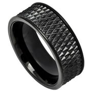 9mm Tungsten Carbide SBlack IP Plated Parallelogram Design Center with Straight EdgesWedding band Ring for Men and Ladies