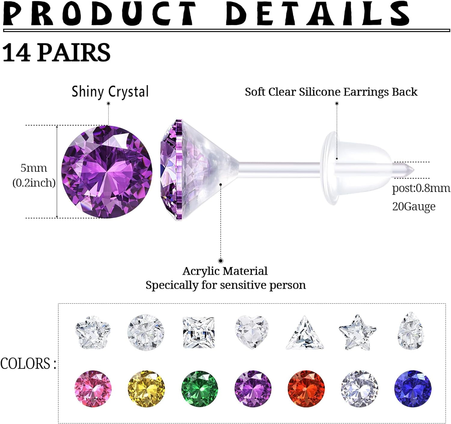 14Pairs Clear Plastic Earrings Stud Earrings For Women Rhinestone Acrylic Stud Earrings Clear Piercing Retainer For Sport Work[Z4102]