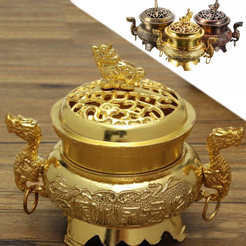 Incense Burner Double Dragon Style Hollow Cap Censer Cone Holder Home Decors 