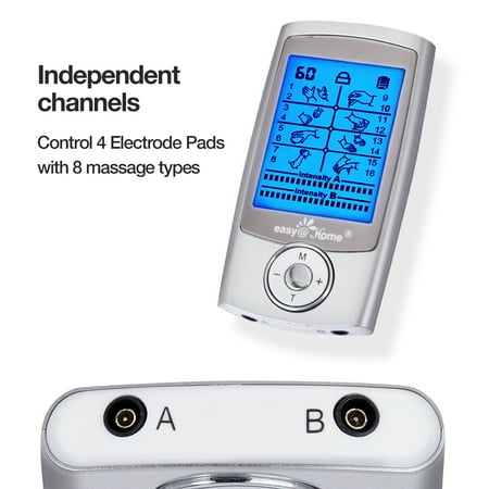 Easy@Home Rechargeable TENS Unit Muscle Stimulator, 16 Modes, 20 Intensity Levels, 1 Pack