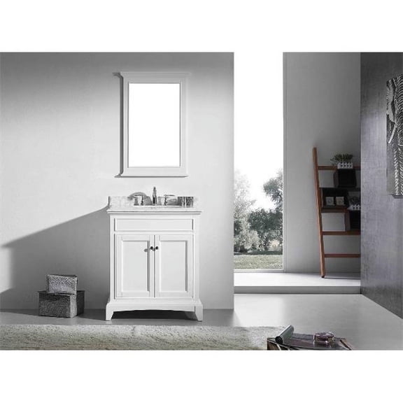 Eviva Elite Stamford 30 Inch White Solid Wood Bathroom Vanity Set with Double OG White Carrera Marble Top & White Undermount Porcelain Sink