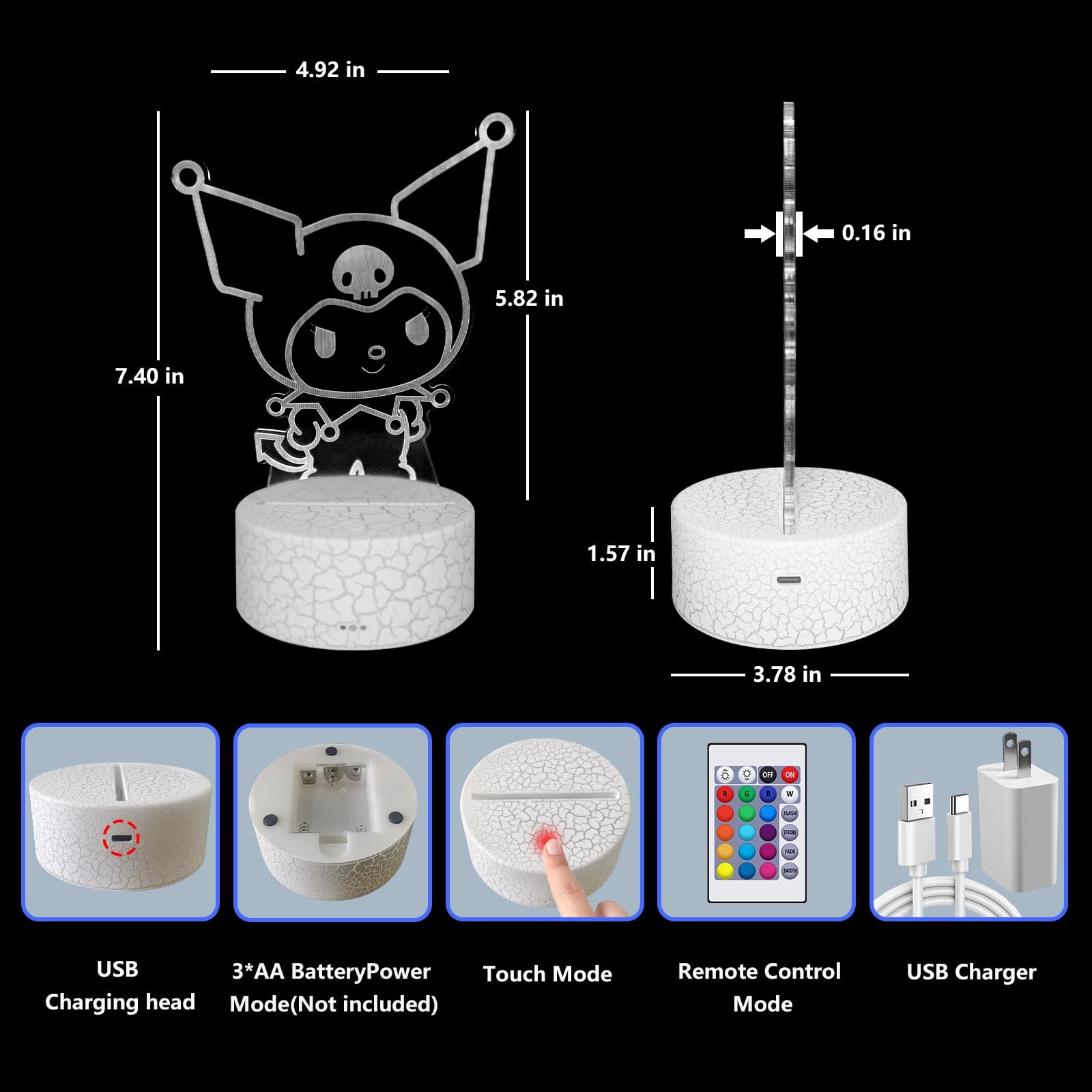New Cute Kuromi Touch & Remote Control 16-Colors LED Table Lamp, Bedroom Warm Night Light, Bar Rstaurant Decorative Ornaments