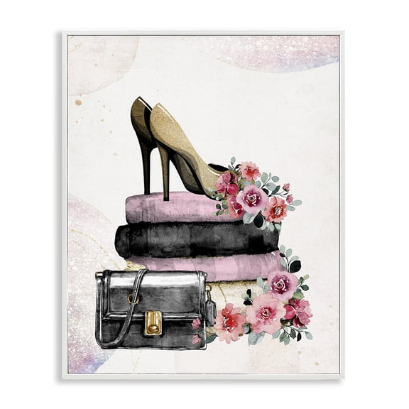 Stupell Industries Modern Glam Floral Heels White Framed Giclee Art, 11 x 14, by Kim Allen
