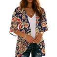 thumbnail image 4 of Womens Kimono Beach Cover Up Cardigan Floral Printed Tops Loose 3/4 Sleeve Lightweight Capes Coffee M, 4 of 7