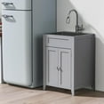 thumbnail image 3 of Ktaxon 24-Inch Laundry Sink with Cabinet and Pull-Out Sprayer Faucet, Stainless Steel Utility Sink with Cabinet, Grey Cabinet with Sink for Laundry & Utility Room, Kitchen, Bathroom, Basement, 3 of 8