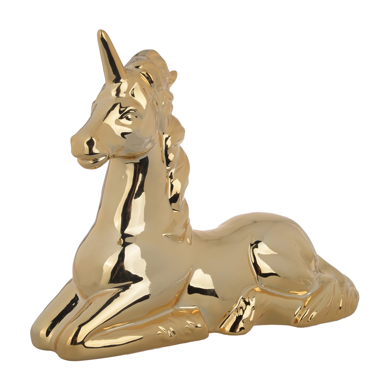 LiviNest Gold Ceramic Unicorn Figurine: 1 Piece 3 Values - Art Decor & Conversation Starter - 11x4.5x9 Inch Home Decor for Living Room Bedroom