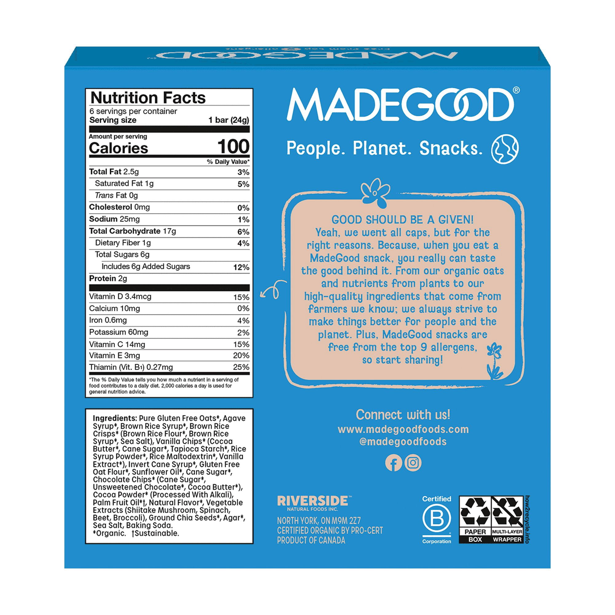 (3 pack) MadeGood Cookies & Crème Granola Bars, 6 Healthy Snack Bars, 0.85 oz Each