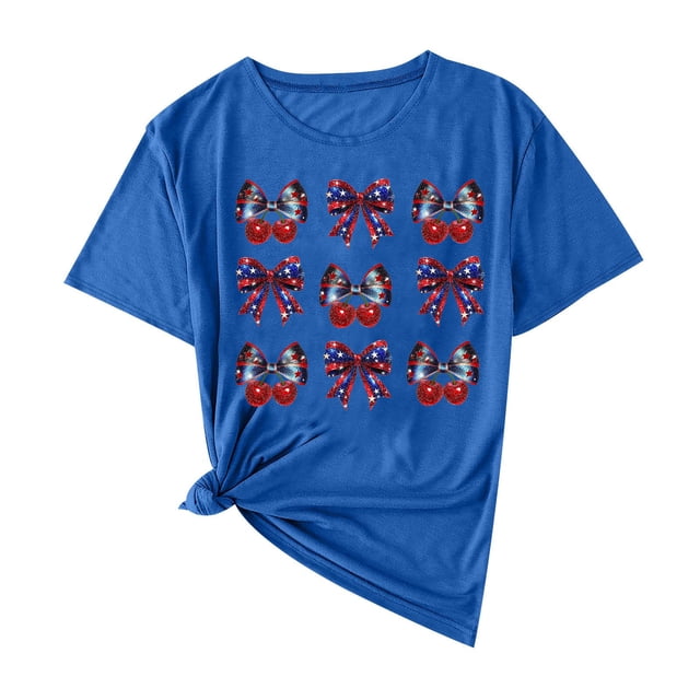 Camisas de Manga Corta para las Mujeres Moda Casual Impresión Cuello Redondo Suéter Tee Blusas