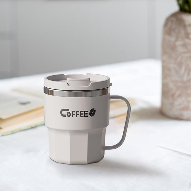 Taza Térmica de Acero Inoxidable 304 de Doble Capa con Asa de 400 Ml | Tapón Hermético | Vaso con Tapa Doble, Pajita o Abierto | Vaso Reutilizable para Café, Té y Agua para Viajes, Ideal para Casa y