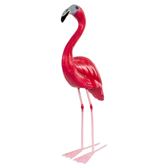 Wood Flamingo Figurine – Hand Carved Tropical Bird Sculpture, Coastal Summer Decor Size: 9" tall x 3.3" wide x 2" deep