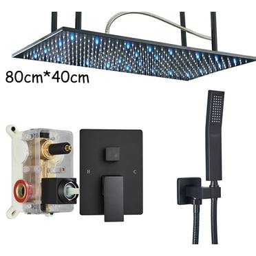 Shower Faucet Set 32x16" Head Combo Rainfall Black Shower System w/Mixer Valve