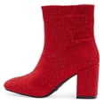 thumbnail image 2 of Top Moda Women Ankle Boots Block High Heels Rhinestone Bling Short Booties Side Zipper HESTER-15 Red 11, 2 of 5