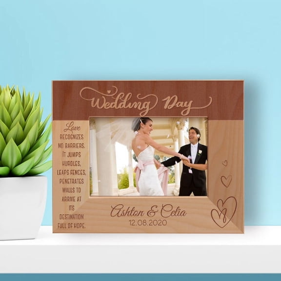 Wedding Day Love Recognizes No Barriers Personalized Wooden Frame-5" x 3 1/2" Brown Horizontal