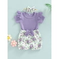 thumbnail image 3 of Bagilaanoe Baby Girls Summer 3Pcs Outfits Short Sleeve T-shirt Tops + Floral Lantern Shorts + Headband 9M 12M 18M 24M 3T Casual Set, 3 of 8