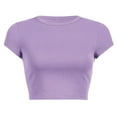 thumbnail image 3 of Hiiyo Crop Top Femme Manches Courtes Col Rond T-Shirt Ajusté Été (S-TTG), 3 of 3