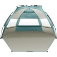 thumbnail image 1 of OutdoorMaster Tienda de campaña de playa emergente para 4 personas, fácil instalación y toldo portátil para refugio solar con protección UV UPF 50+, tragaluz extraíble, tamaño familiar, costa de Cancú, 1 of 5