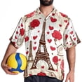 thumbnail image 4 of Eiffel Tower Valentine's Day Men's Short Sleeve Poplin Beach Shirts, Casual Printed Button Down Summer Hawaiian Shirt - Unisex, 4 of 6