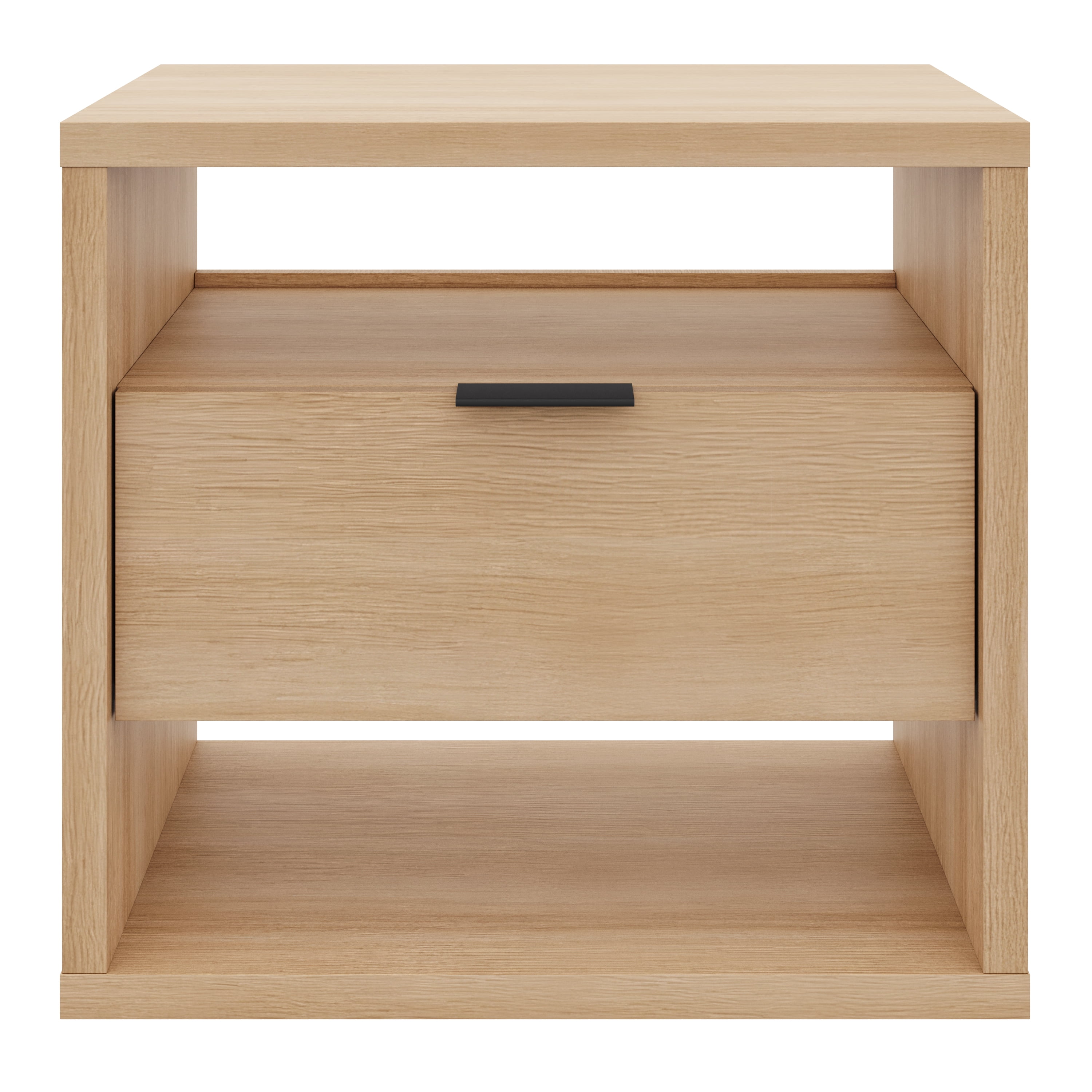 Nexera Modern 1-Drawer Nightstand with Open Storage, Natural Blonde Oak