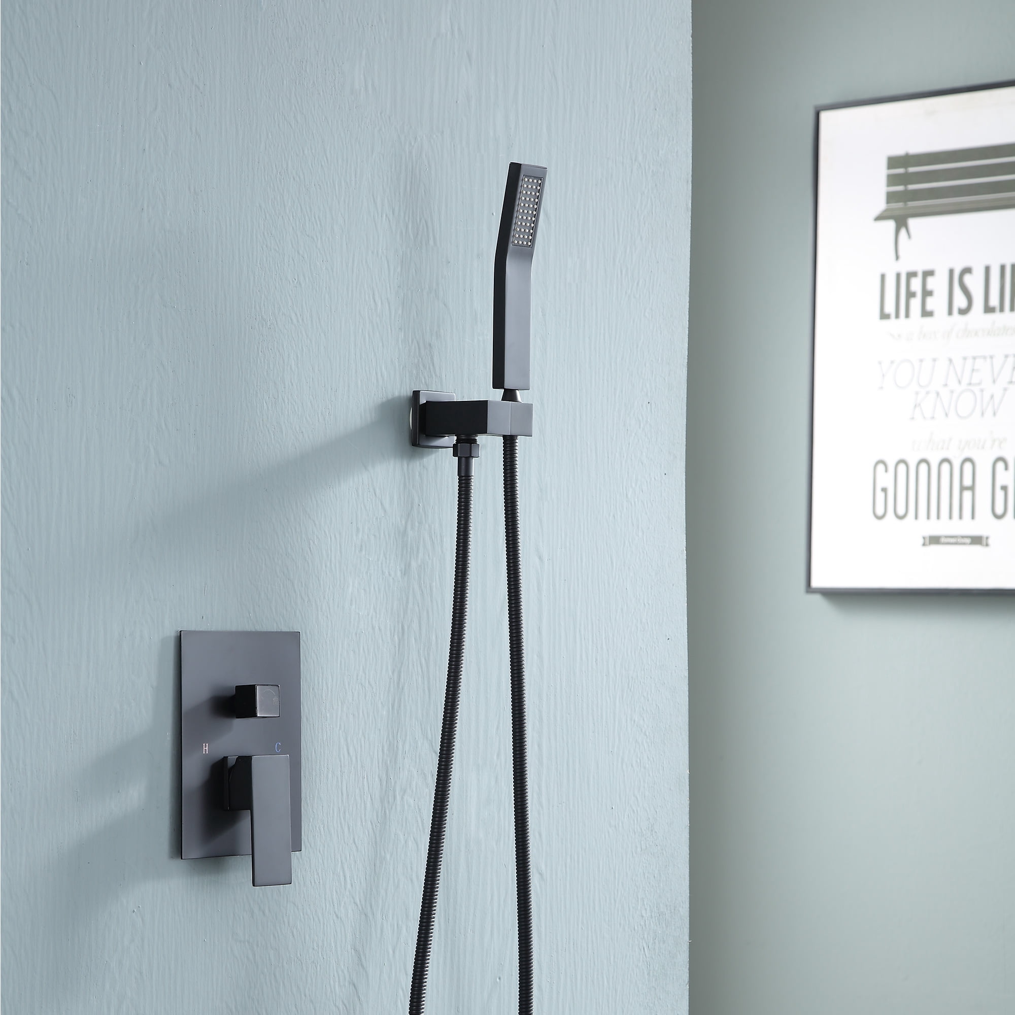 Logmey  10 inch Matte Black Double Head Rain Shower Rainfall Shower Head Wall Mounted Shower Heads with Handheld Spray Combo Shower Fixtures