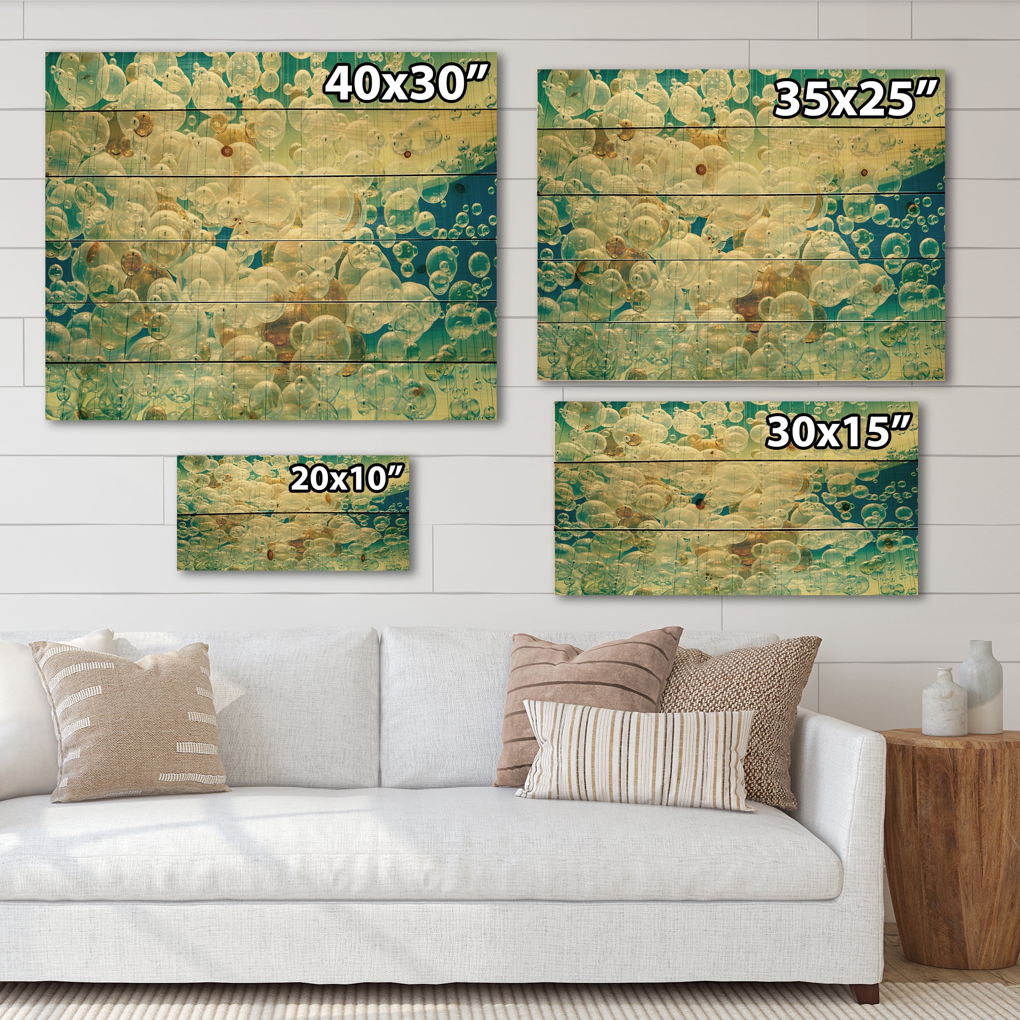 Designart 'Chandelier In The Form of Balls Abstract Art I' Modern Print on Natural Pine Wood