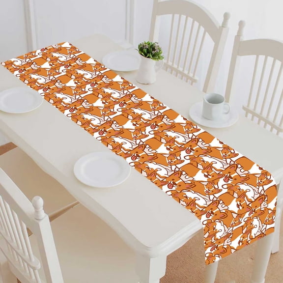PKQWTM Cartoon Corgis Pattern Cotton and Linen Table Runner Kitchen Dining Room Supplies Size 14x72 Inch