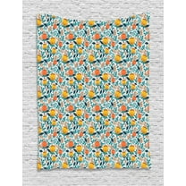 Yellow and Blue Tapestry, Flourishing Garden with Flowers Berries and Foliage Colorful Spring Growth, Wall Hanging for Bedroom Living Room Dorm Decor, 40W X 60L Inches, Multicolor, by Ambesonne