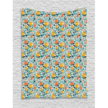 Yellow and Blue Tapestry, Flourishing Garden with Flowers Berries and Foliage Colorful Spring Growth, Wall Hanging for Bedroom Living Room Dorm Decor, 40W X 60L Inches, Multicolor, by Ambesonne
