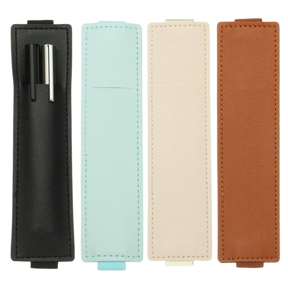 Uxcell 4Pcs Elastic Notebook Pen Holder, Adjustable Hold 2 Pen Holder PU Leather Pencil Sleeve Pouch for Notebooks Journal Clipboard Planner Books, Black/Brown/Light Blue/Beige