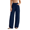 thumbnail image 2 of Women Cotton Linen Pants 2026 Spring Summer High Waisted Straight Leg Trousers Drawstring Beach Casual Vacation Pant, L, 2 of 5