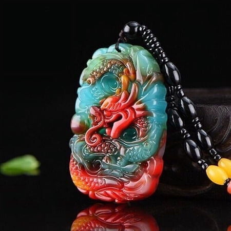 Pendant Necklace Jewelry Carved Amulet Gift Natural Colour Jade Dragon