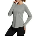 thumbnail image 2 of Heisall Women's Casual Shirts Solid Color Round Neck Long Sleeve Sun Protection Tops with Thumb Holes Outdoor Blouses, 2 of 9