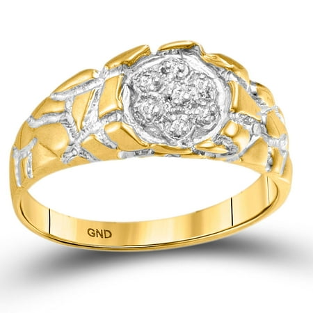 Gold Mens Cluster Ring - 10kt Yellow Gold Mens Round Diamond Cluster Nugget Band Ring 1/20 Cttw
