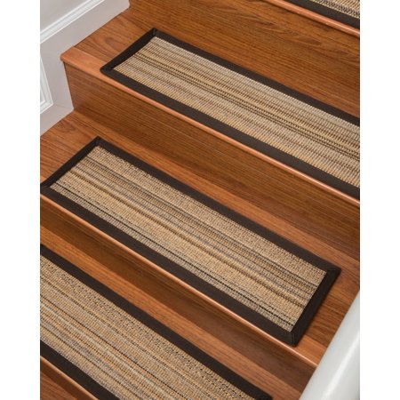 Natural Area Rugs 100% Natural Fiber Lewis, Sisal Beige/Multi, Handmade Stair Treads Carpet Set of 13 (9