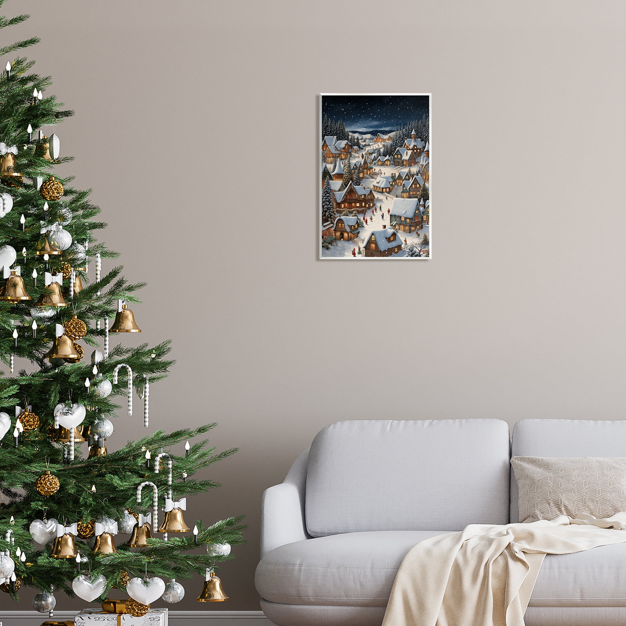Stupell Industries Snowy Christmas Village Holiday Painting Unframed Art Print Wall Art, 13 x 19