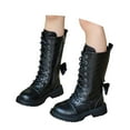 thumbnail image 4 of Huanglei Soft Sole High Top Boots For Girls With Style Ribbon Detail Long Leather Boots Girls Combat Boots 7-8 Years, 4 of 8