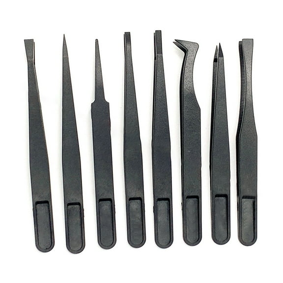 8 Styles Black Carbon Fiber Plastic Tweezers Kit for Art Picking Needle Nose Pointed Curved Flat Tip Tweezers