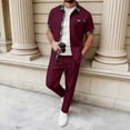 thumbnail image 2 of BLTIBY Mens 2 Piece Set Summer Waffle Beach Outfits Short Sleeve Button Down Shirts and Drawstring Pants Tracksuits Sportswear with Pockets Wine L, 2 of 9