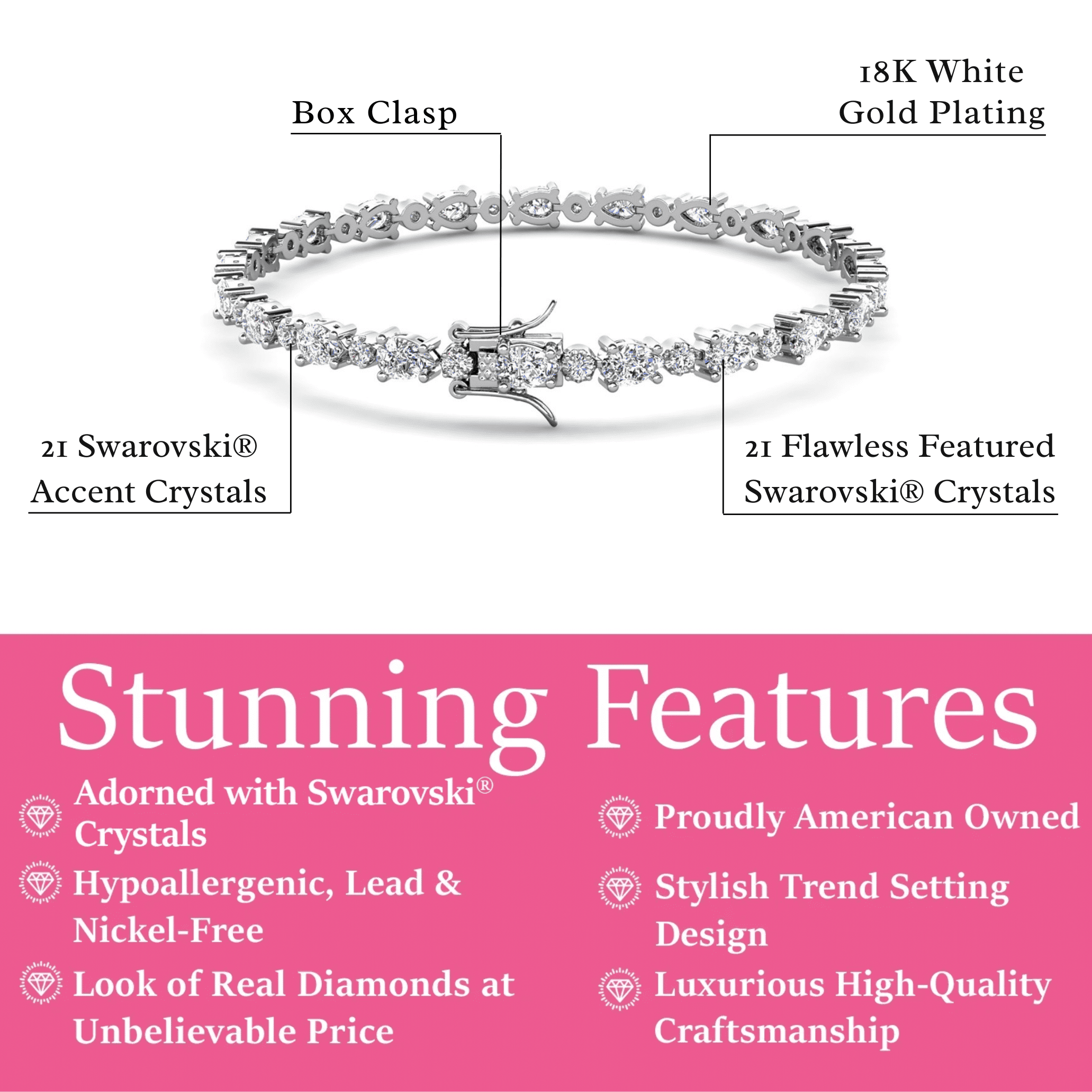 Cate & Chloe Katelynn 18k White Gold Plated Tennis Bracelet with Simulated Diamond Crystals for Women