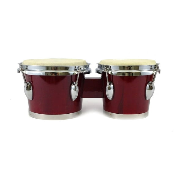 EDMBG Dual Drums Bongo Set, 7" and 8" Tunable Wooden Shells, Dark Red