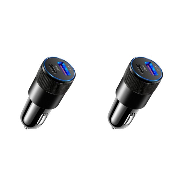 Sidaley Adaptador de carga de automóvil de aleación de aluminio Reemplazo de USB PD 3.1A Carga rápida Toma de corriente automotriz Negro 2piezas