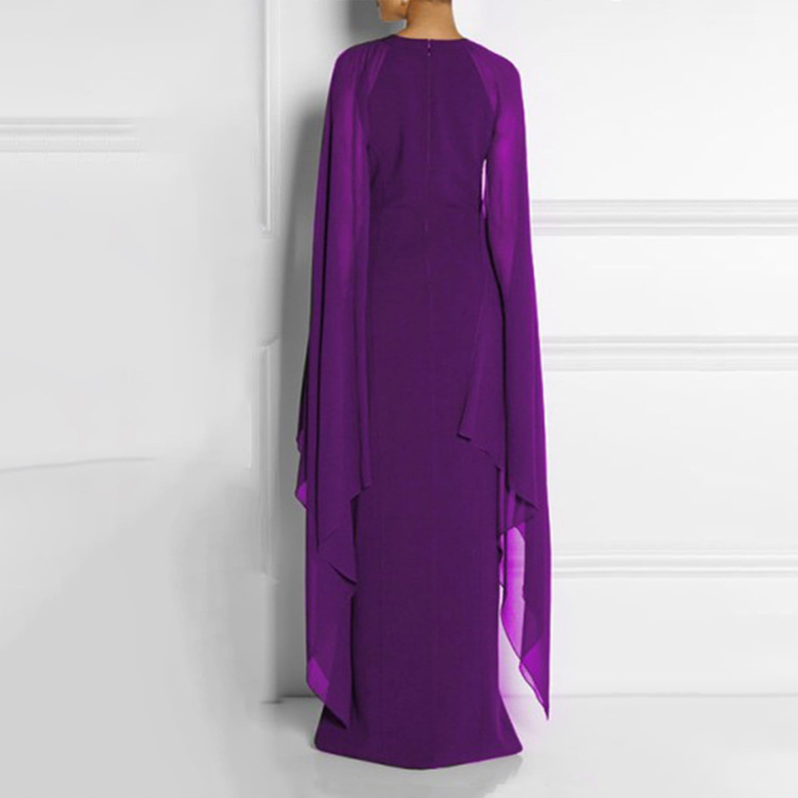 Evening Dress for Women Formal Maxi Cape Split Long Dress Plus Size Floor Length Party Maxi Gowns Elegant Classy (3X-Large, Purple)